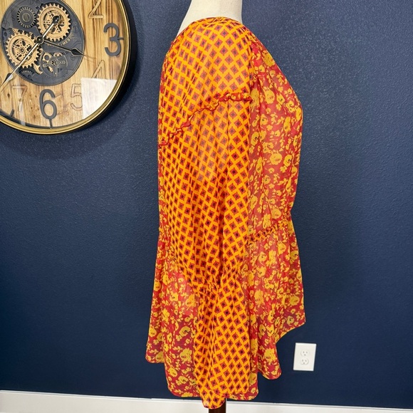 Lane Bryant Orange & Yellow Sheer Floral Blouse Peasant Top Plus Size 26/28 - Picture 4 of 8